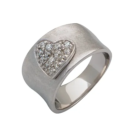Δαχτυλίδι, σεβαλιέ, γυναικείο, ασημένιο,ματ, με ζιργκόν, καρδιά  & άσπρο επιπλατίνωμα, silverline, 0430534602