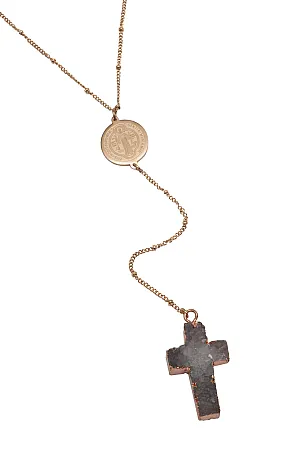 TRIBUTE Unisex, Κολιέ Ροζάριο από Aνοξείδωτο Aτσάλι με Aκατέργαστο Aχάτη