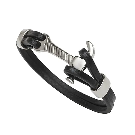 TRIBUTE, Ανδρικό Βραχιόλι από ανοξείδωτο ατσάλι με δέρμα & σφυρί τσαγκάρη, 21 εκατοστά με το κούμπωμα