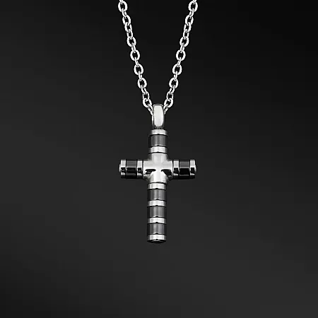 TRIBUTE, αντρικό, κολιέ, από, ανοξείδωτο, ατσάλι με σταυρό, μαύρο, επιπλατίνωμα,