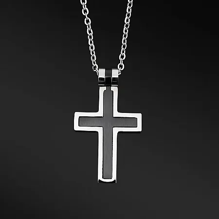 TRIBUTE, αντρικός, σταυρός, από, ανοξείδωτο, ατσάλι με σταυρό, μαύρο, επιπλατίνωμα