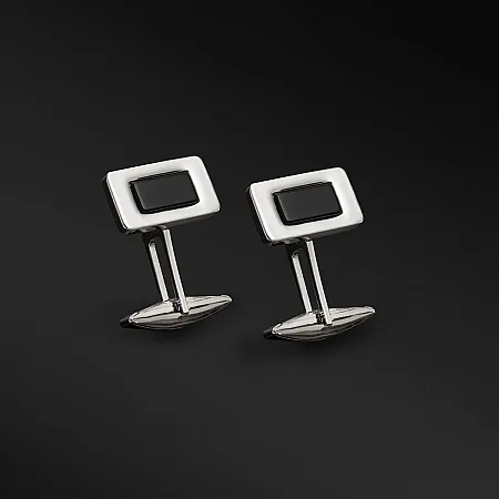 TRIBUTE, 925, ασημένια, αντρικά, μανικετόκουμπα με μαύρο, όνυχα, άσπρο, επιπλατίνωμα,