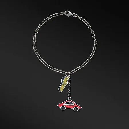 TRIBUTE, 925, ασημένιο, μπρελόκ, γούρι, με σμάλτο, παπούτσι, αυτοκίνητο, άσπρο, επιπλατίνωμα,