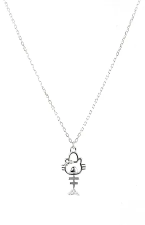 silverline, ασημένιο, γυναικείο κολιέ με ψάρι, γάτα & άσπρο επιπλατίνωμα χωρίς νικέλιο