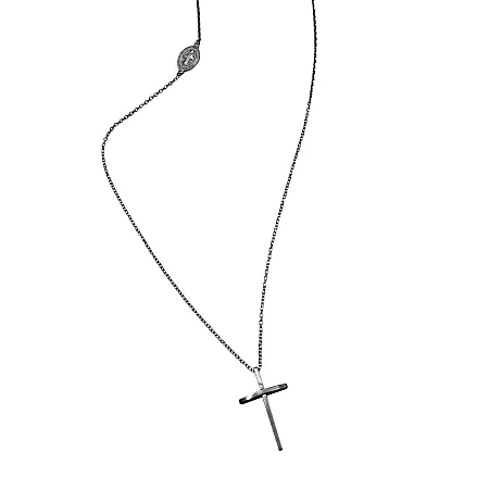 silverline, unisex ,κολιέ ,από ,ανοξείδωτο, ατσάλι, ροζάριο με μαύρο, επιπλατίνωμα