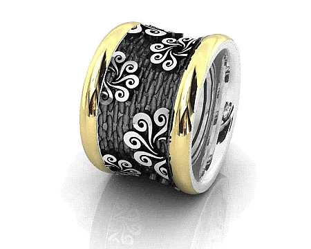 silverline,ασημένιο, γυναικείο, δαχτυλίδι με φλούδα, χρυσού, Κ18 και ασπρόμαυρο, επιπλατίνωμα,