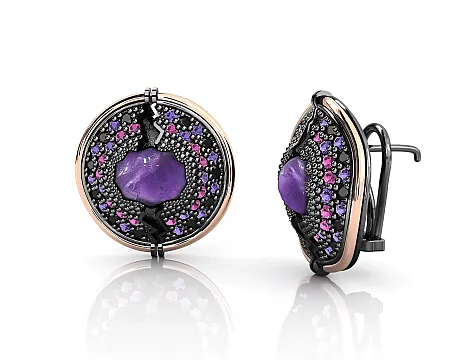 silverline,ασημένια, γυναικεία, σκουλαρίκια, με stand clip, αμέθυστο, μαύρα, σπινέλια, κόκκινα, βιολετί, ζιργκόν, φλούδα, χρυσού, Κ18 και μαύρο, επιπλατίνωμα