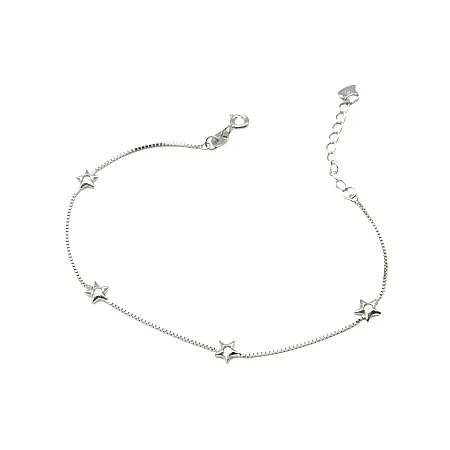 Βραχιόλι με αστέρια, ασημένιο, επιπλατινωμένο, γυναικείο,18+4cmExt.Chain,silverline