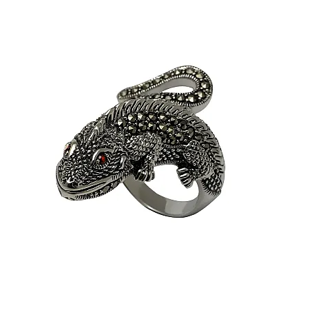silverline, ασημένιο, γυναικείο, δαχτυλίδι, σαύρα, οξειδωμένο με μαρκασίτη,