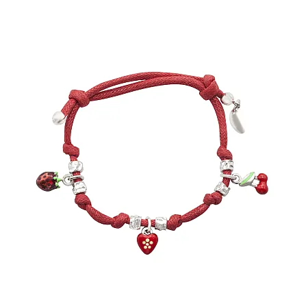 WOOFIE, 925, ασημένιο, παιδικό, βραχιόλι, καρδιά, κεράσι, φράουλα με άσπρο, επιπλατίνωμα,
