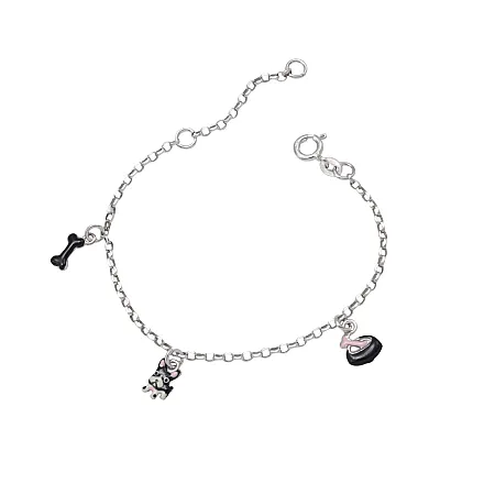 Woofie, ασημένιο, παιδικό, βραχιόλι, για, κορίτσια με σμάλτο, μπολάκι, σκύλου, σκύλο, κόκκαλο, άσπρο, επιπλατίνωμα,