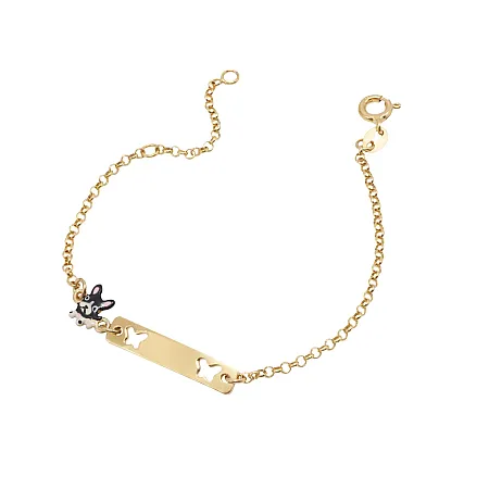 Woofie, ασημένιο, παιδικό, βραχιόλι, ταυτότητα, για, αγόρια και κορίτσια με σμάλτο, σκυλάκι, πεταλούδες, κίτρινο, επιχρύσωμα,