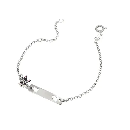 Woofie, ασημένιο, παιδικό, βραχιόλι, ταυτότητα, για, αγόρια και κορίτσια με σμάλτο, σκυλάκι, πεταλούδες, άσπρο, επιπλατίνωμα,