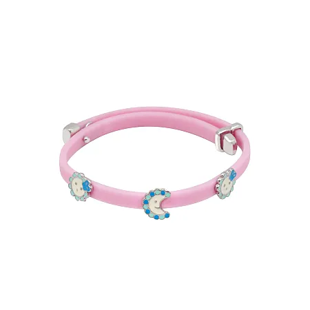 Woofie, ασημένιο, παιδικό, βραχιόλι, για, κορίτσια με ροζ, καουτσούκ, σμάλτο, φεγγάρι, ήλιο, άσπρο, επιπλατίνωμα,