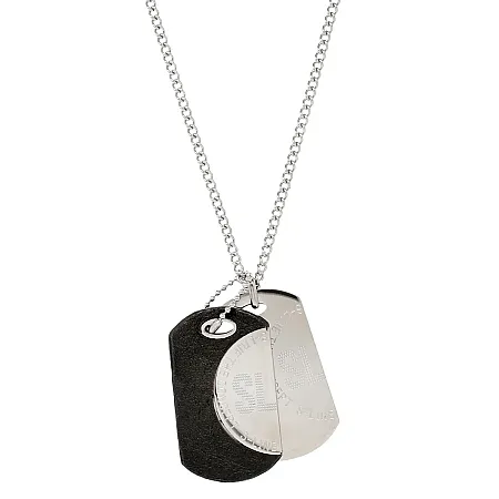 Κολιέ ανδρικό με διπλή ταυτότητα για χάραξη & δέρμα, 55 cm,TRIBUTE