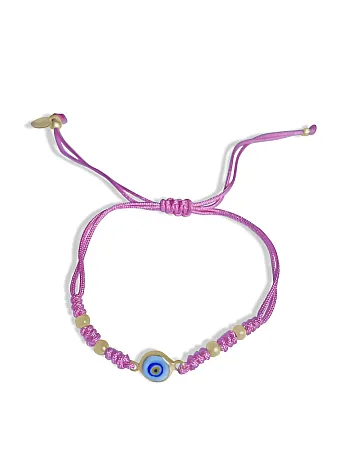 Βραχιόλι, ασημένιο, παιδικό, για κορίτσια, με σμάλτο, ματάκι βασκανίας, μακραμέ, ροζ κορδόνι, free size, woofie, WBRA4,