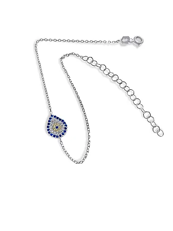 Βραχιόλι, ασημένιο, γυναικείο, με ζιργκόν, μάτι βασκανίας, σμάλτο, 18,5 εκατοστά συν 5 εκατοστά αλυσίδα προέκτασης, silverline, SBRA3