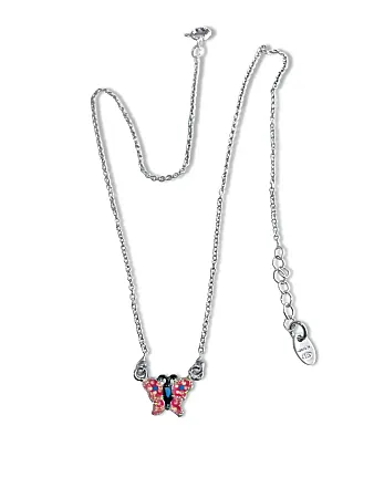 Κολιέ, παιδικό, για κορίτσια, ασημένιο, με πεταλούδα, ασημόσκονη & σμάλτο διπλής όψης,  επιπλατινωμένο, 36 εκατοστά μήκος +2,5 εκατοστά αλυσίδα επέκτασης, woofie, 0330294701,