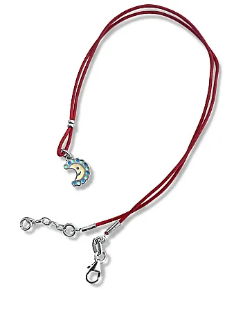 Κολιέ, παιδικό, για κορίτσια, ασημένιο, με φεγγαράκι, σμάλτο διπλής όψης, κόκκινο βαμβακερό κορδόνι 38 εκατοστά μήκος +2 εκατοστά αλυσίδα επέκτασης, επιπλατινωμένο, χωρίς νικέλιο, woofie, 0330212701,
