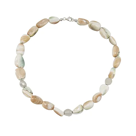 Κολιέ, γυναικείο, χειροποίητο, ασημένιο, με πέτρες φίλντισι, 45 εκατοστά, επιπλατινωμένο,silverline, 0330047801