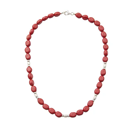 Κολιέ, γυναικείο, χειροποίητο, ασημένιο, με κοράλλια, 43 εκατοστά, επιπλατινωμένο,silverline, 0320042901