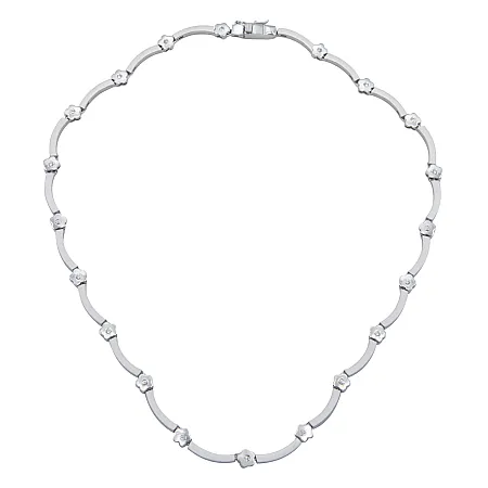 Ριβιέρα, κολιέ, γυναικείο, ασημένιο, ματ, επιπλατινωμένο με λευκά ζιργκόν, λουλούδια, 42 εκατοστά, silverline, 0330018301