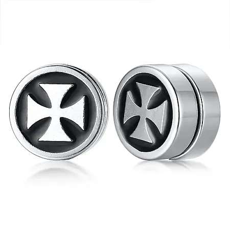 Σκουλαρίκια  με μαγνήτες & σταυρό, unisex 9 χιλιοστά από ανοξείδωτο ατσάλι,TRIBUTE, 0130555901