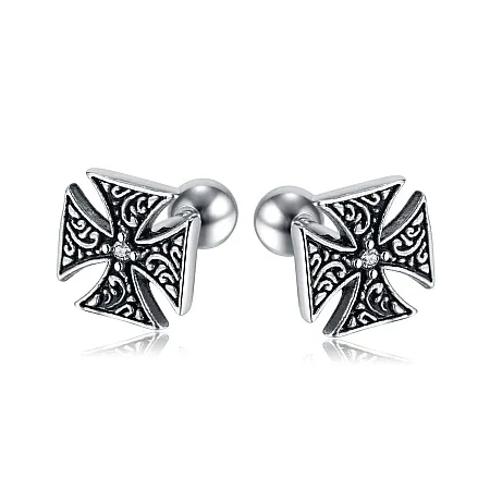 Γοτθικά σκουλαρίκια ρετρό με σταυρό unisex , ανοξείδωτο ατσάλι 7x7 χιλιοστά, TRIBUTE,0130553901