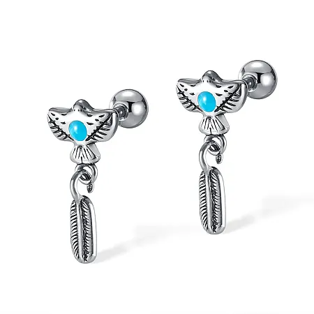 Σκουλαρίκια με φτερό, αετό & τυρκουάζ, κρεμαστά, unisex από ανοξείδωτο ατσάλι TRIBUTE,0130554801